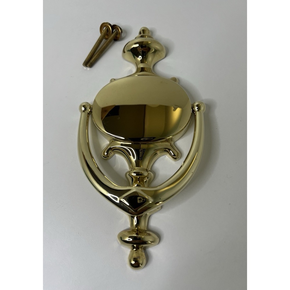 Solid Polished Brass Traditional Door Knocker Tarnish Resistant 8.75" w/ Screws